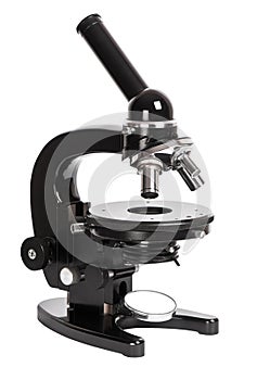 Retro microscope isolated on white background