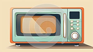 Retro Microwave Oven With Vintage Look In Dark Orange And Light Green