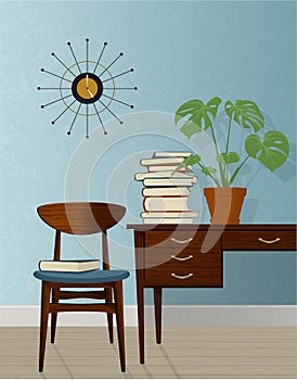 Retro Mid-century modern home office scene