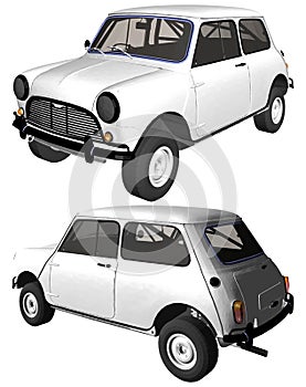 Retro Mini Car Vector. Isolated On White Background.