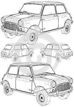 Retro Mini Car Vector. Isolated On White Background. photo