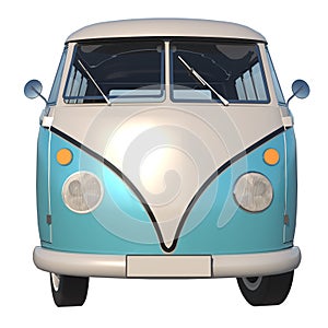 Retro 1960 minibus Bus- Front view white background 3D Rendering Ilustracion 3D photo