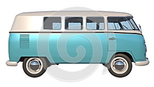 Retro 1960 minibus Bus- Lateral view white background 3D Rendering Ilustracion 3D photo