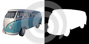 Retro 1960 minibus Bus- Perspective F view white background alpha png 3D Rendering Ilustracion 3D photo