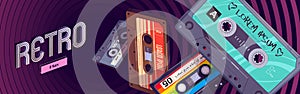 Retro mixtapes cartoon banner with audio mix tapes
