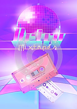 Retro mixtapes cartoon poster with audio cassettes