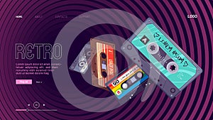 Retro mixtapes cartoon poster with audio mix tapes