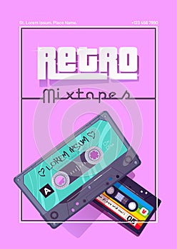 Retro mixtapes cartoon poster, music and sound