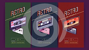 Retro mixtapes posters with old audio cassettes