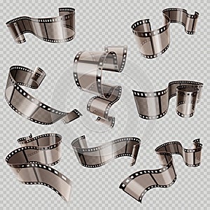 Retro 35mm foto and movie film roll vector set