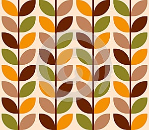 Retro mod leaves columns orange brown pattern