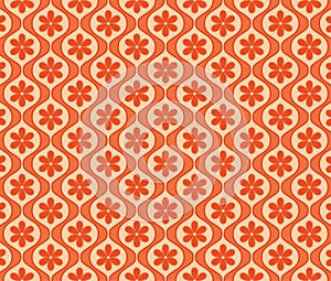 Retro Modern 1970s Orange Daisy Flowers Pattern