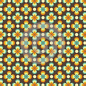 Retro Modern Orange Green Blue Seventies Style Floral Pattern