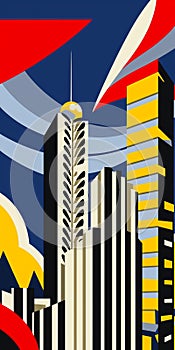 Retro Modernistic City Skyline: San Jose In Roy Lichtenstein Style