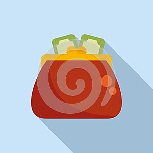 Retro money wallet icon flat vector. Funds stock