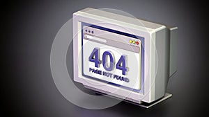 Retro monitor with 404 page not found connection error code on webpage. 3D illustration