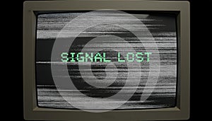 Retro monitor displaying signal lost message through screen static