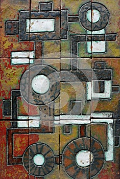 Retro mosaic with the image of an old mechanism.