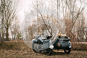 Retro motorbike troops Wehrmacht in the field