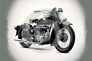 Retro motorcycle isolated on white background, creative digital illustration painting photo