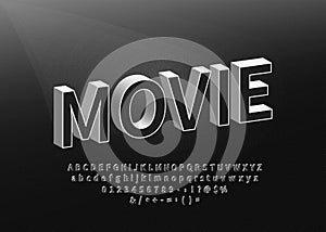 Retro Movie Styled Alphabet. Old Black Title Font on Textured Background Vector