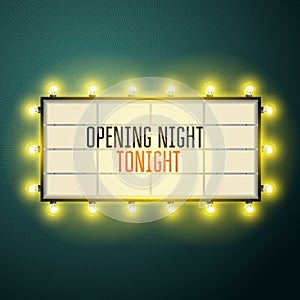 Retro movie theater marquee illuminated with old light bulbs - vintage light sign, frame or billboard