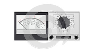 Retro multimeter on white background. Device for measuring electricity.