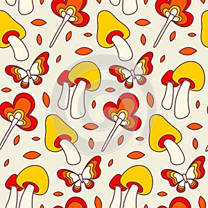Retro Mushroom Vector Seamless Pattern