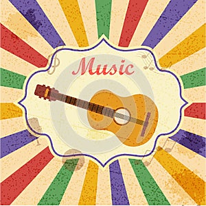 Retro music background with guitar