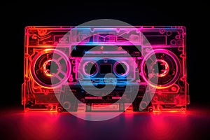 Retro Music cassette neon. Generate Ai