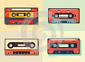 Retro music cassette. Stereo DJ tape, vintage 90s cassettes tapes and audio tape. antique radio play cassette, 1970s or 1980s rock