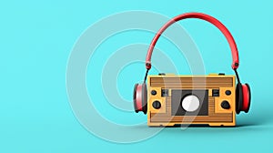 Retro music device with headphones