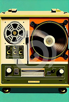 Retro music player illustration inspired in the seventies