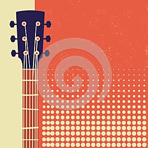 Retro Music poster background with acoustic guitar on old paper