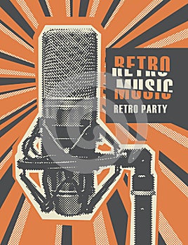 Retro music poster with a realistic microphone