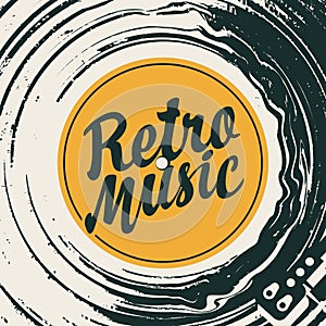 Retro music poster with vinyl record and player