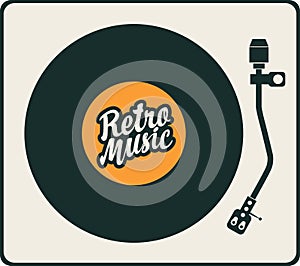 Retro music poster with vinyl record and player