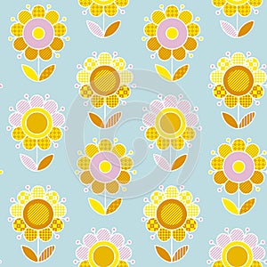 Retro naive Flower summer color seamless vector pattern