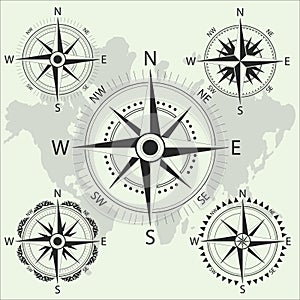 Retro nautical compass. Old compas icons