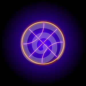 Retro neon basketball ball icon on black background