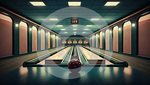 Retro neon bowling alley backdrop Generative AI