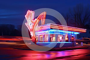 retro neon diner sign glowing at night