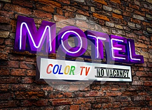 Retro Neon Motel Sign With Color TV