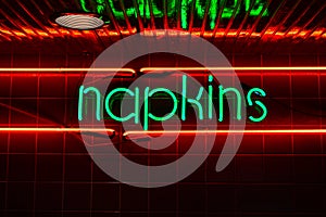 Retro Neon Napkins Restaurant Sign  on Tile
