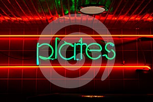 Retro Neon Plates Restaurant Sign  on Tile