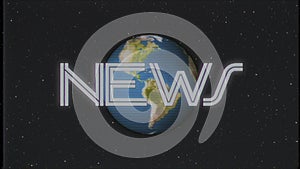 Retro NEWS text with earth globe on old vhs tape retro intro effect tv screen illustration background New quality