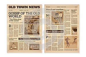 Retro newspaper. Daily news articles yellow newsprint old magazine. Media newspaper pages. Vintage paper journal vector