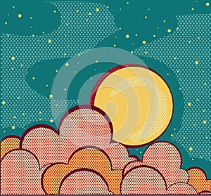 Retro night sky and clouds