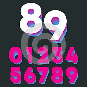 Retro number 0 1 2 3 4 5 6 7 8 9 gradient vintage design. Vector illustration