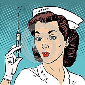 Retro nurse gives an injection syringe medicine health photo